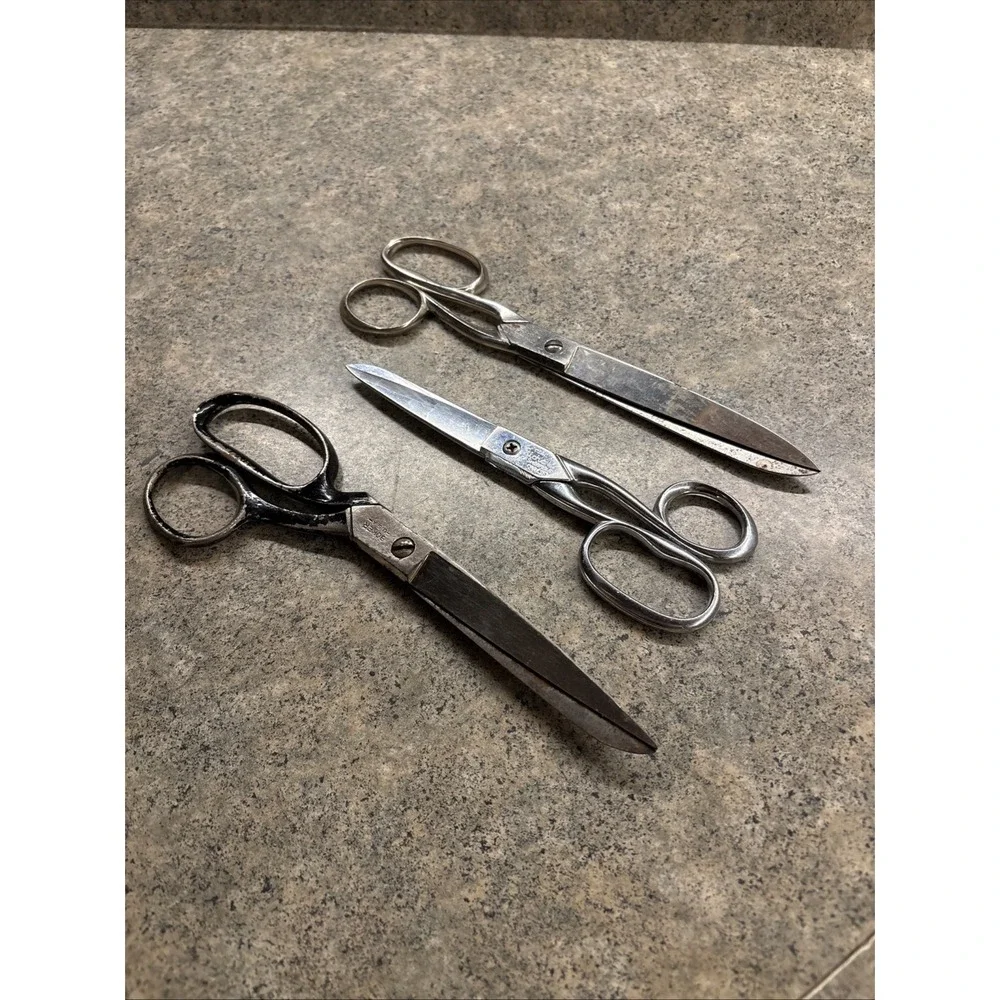 Vintage Metal Sewing Scissors Boker, Richard's, Voss Cut Co Lot Of‎ 3